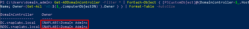 PowerShell command to list domain controller owners