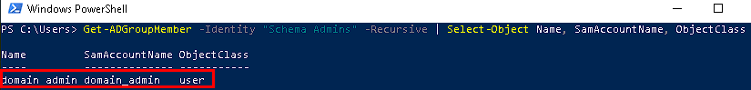 PowerShell command to list accounts in the schema admin group