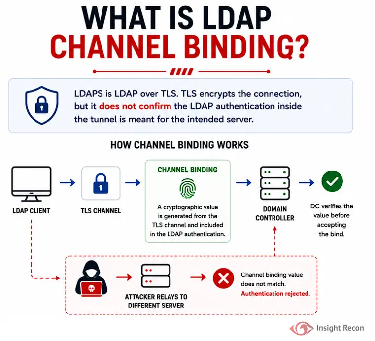 Infographic depicting how LDAP channel binding operates